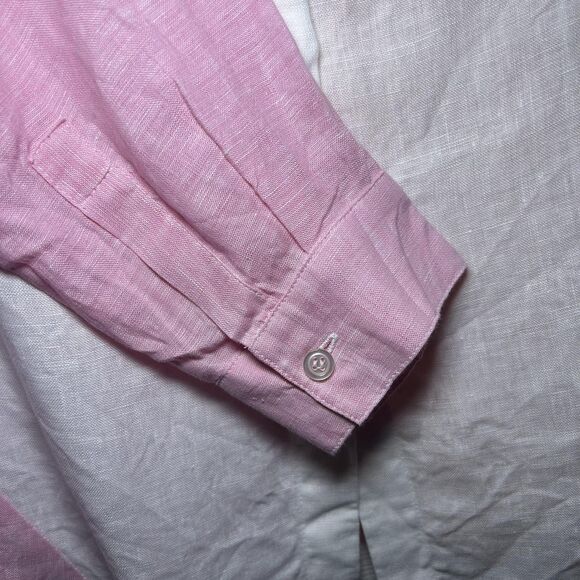 Poeta Shirt Mens XL Colorblock Pink Orange White 100% Linen Button Front NWOT - Picture 5 of 8